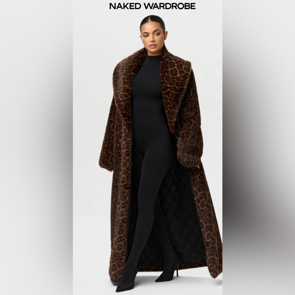 FAUX FUR LEOPARD LONG COAT - NAKED WARDROBE